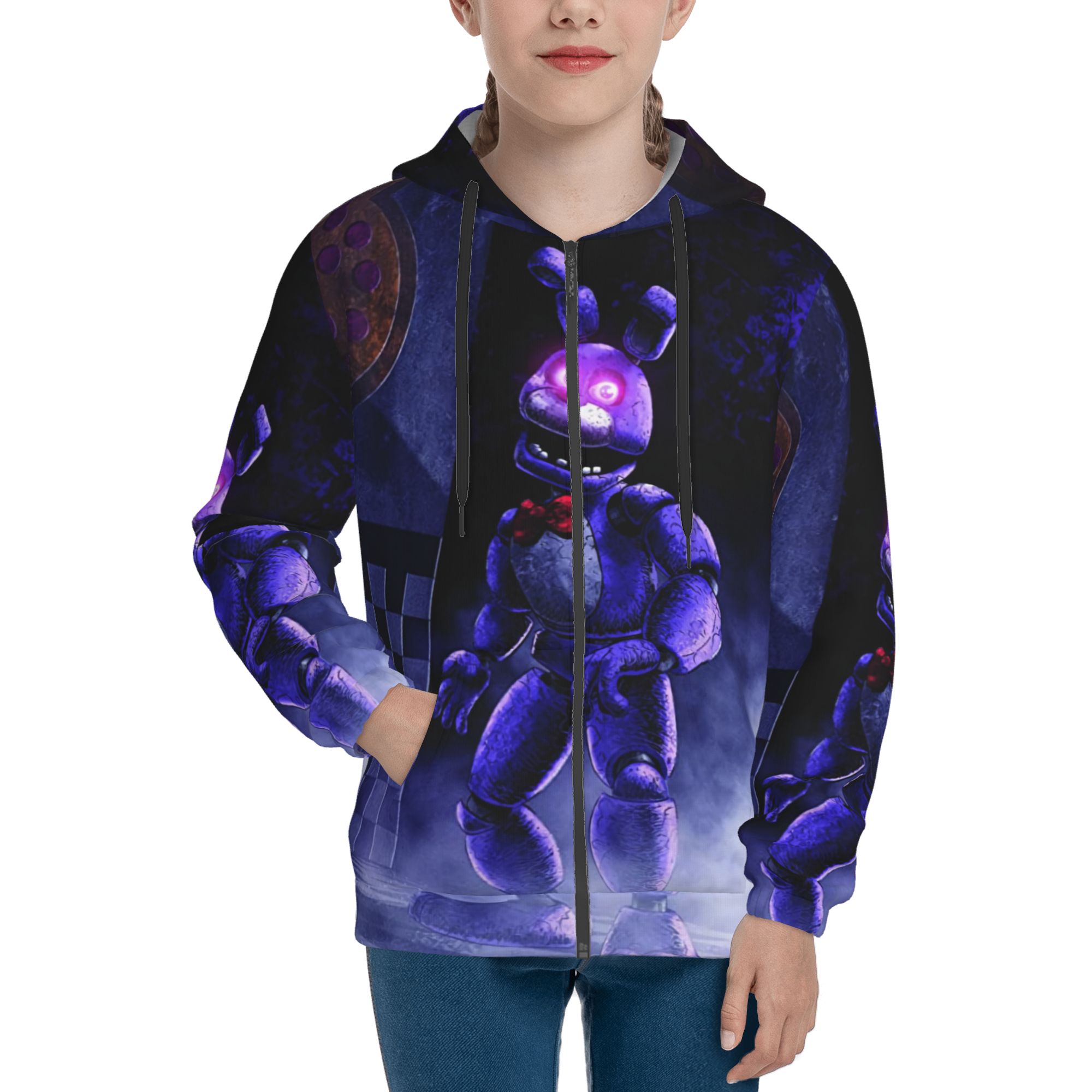Five Nights At Freddy'S Teens Boys Girls Zip Up Hoodies 3D Print Long Sleeve Hooded Sweatshirt Jacket with Pocket Small